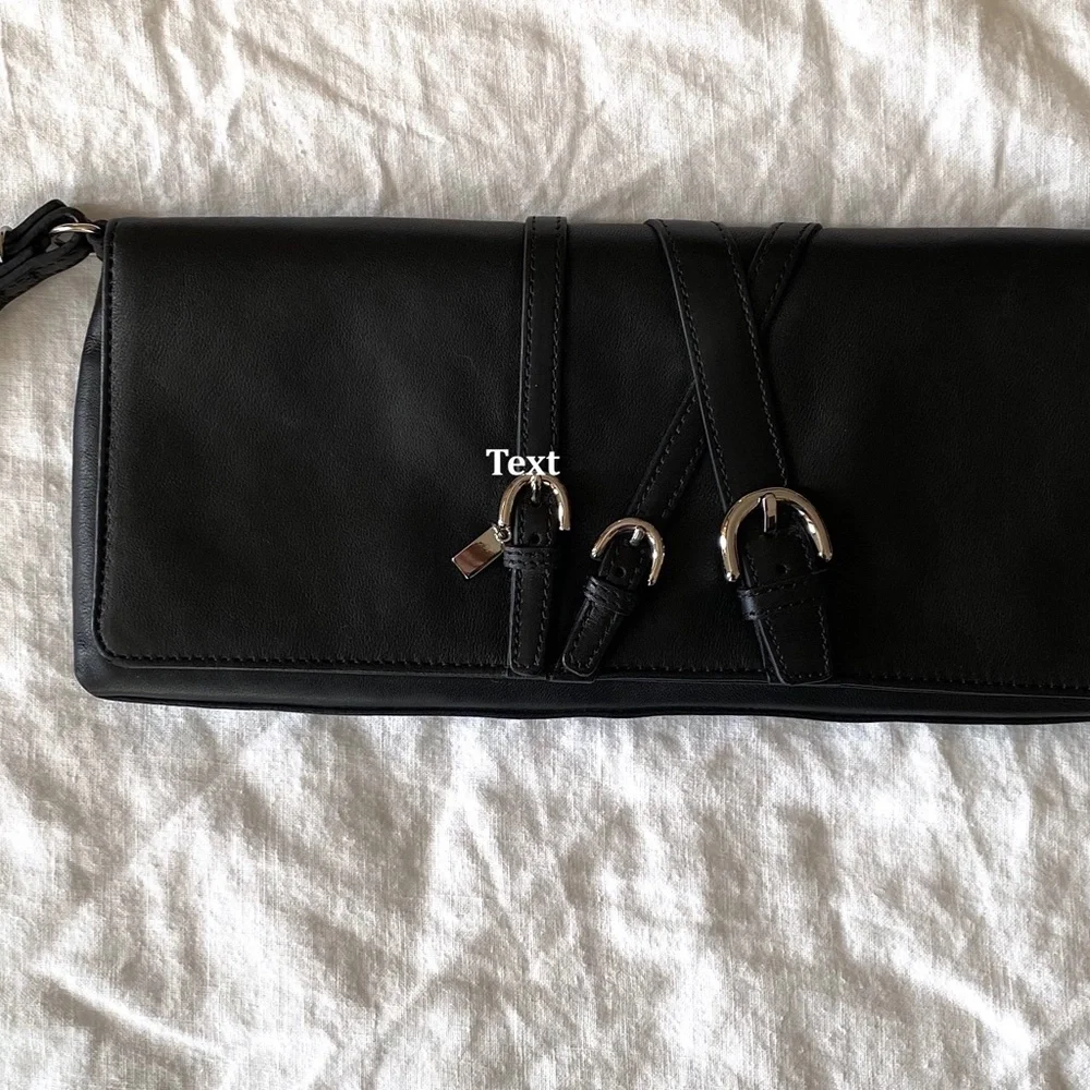 Coach Clutch/Wristlet Black Leather with Silver tone Buckle Detail - Picture 3 of 9